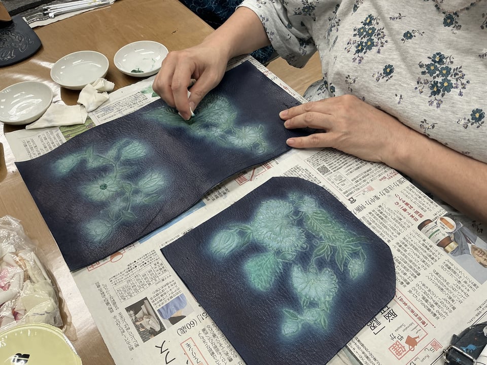 ポシェット染色　レザークラフト教室　革工芸教室