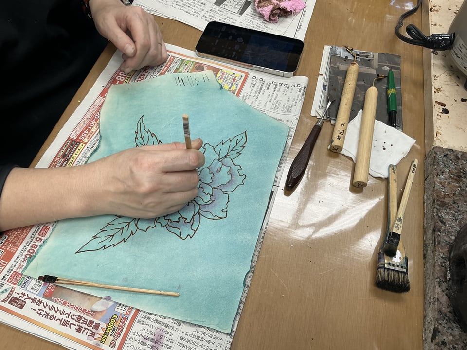 ろうけつ染幻花　レザークラフト教室　革工芸教室