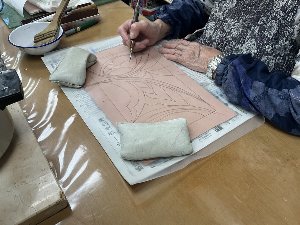 図案写し,レザークラフト教室, 革工芸教室, 