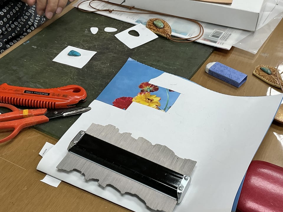 革ターコイズアクセサリー　レザークラフト教室　革工芸教室