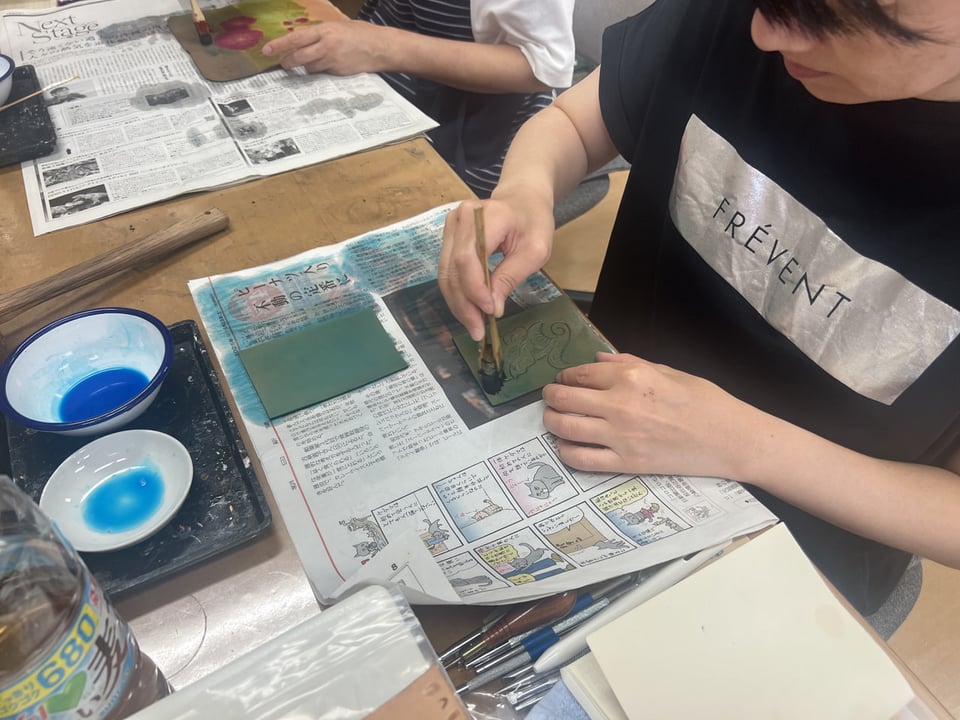 パス入れ染色　レザークラフト教室　革工芸教室
