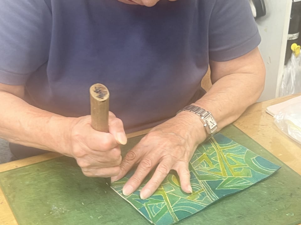 ろうけつ染作品　レザークラフト教室　革工芸教室