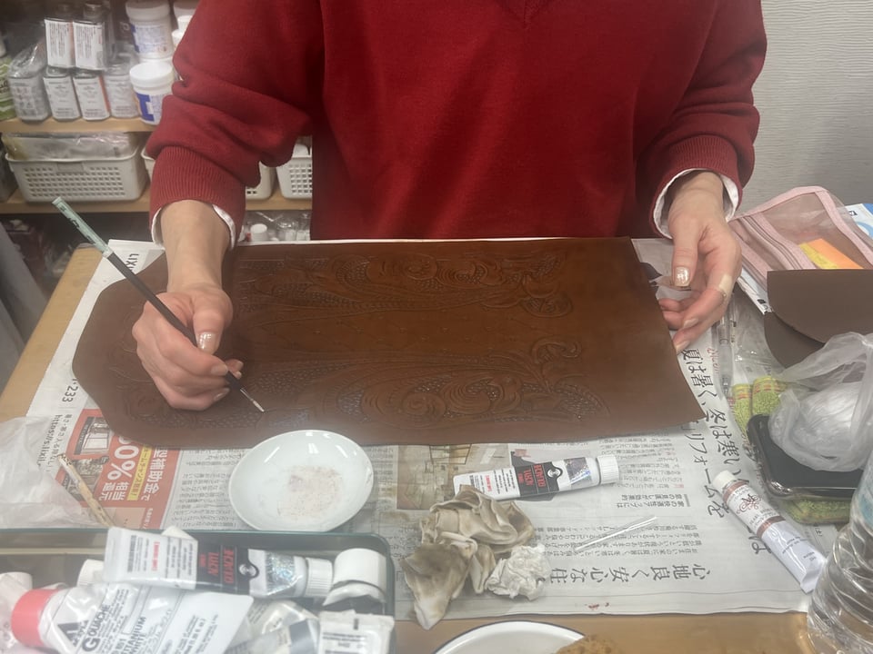 カービング染色　レザークラフト教室　革工芸教室