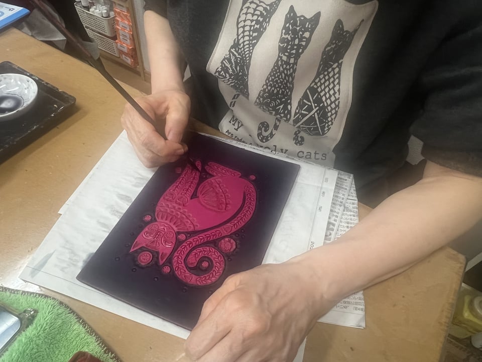 カービング染色　レザークラフト教室　革工芸教室