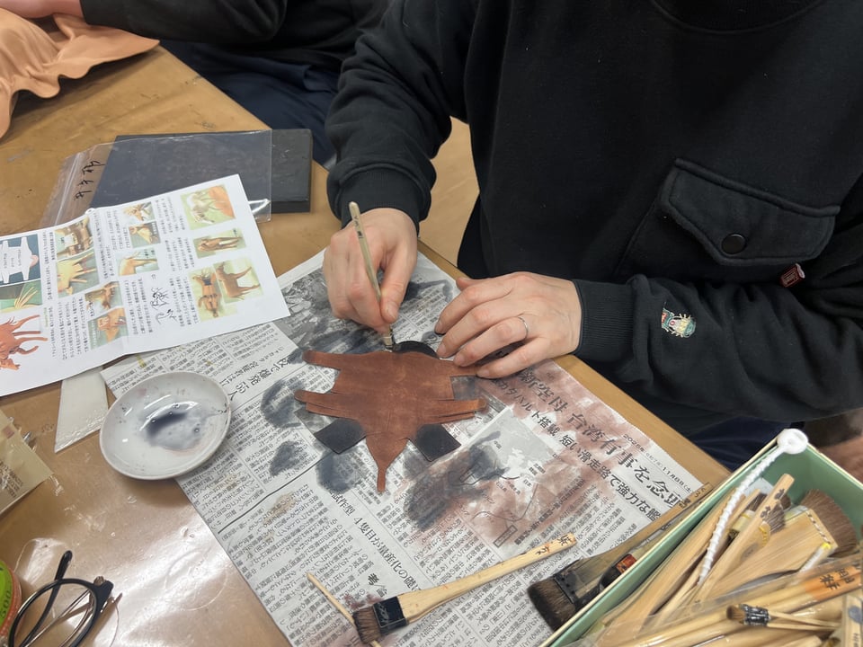 革の干支置物　レザークラフト教室　革工芸教室