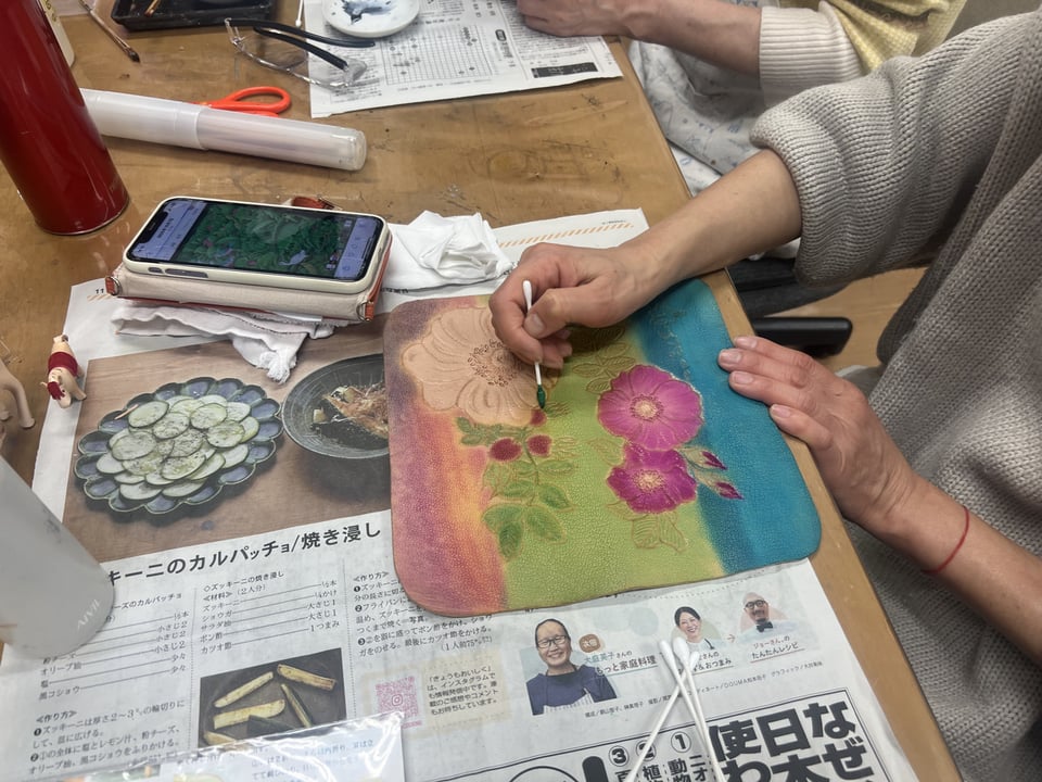 革染色　レザークラフト教室　革工芸教室