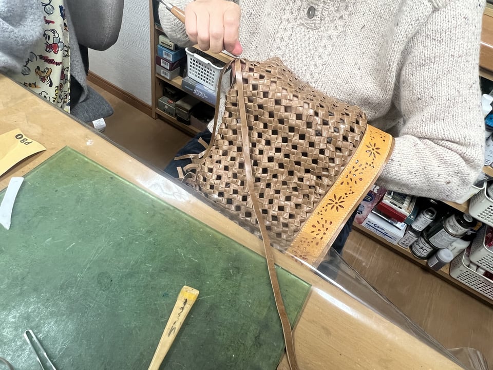 石畳編みバッグ　レザークラフト教室　革工芸教室