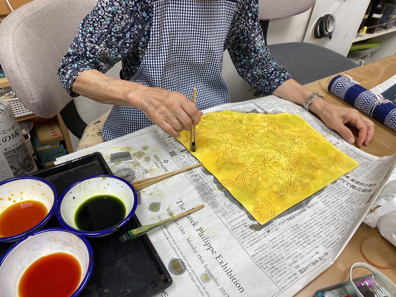 レザークラフト教室　ろうけつ染め金曜クラス