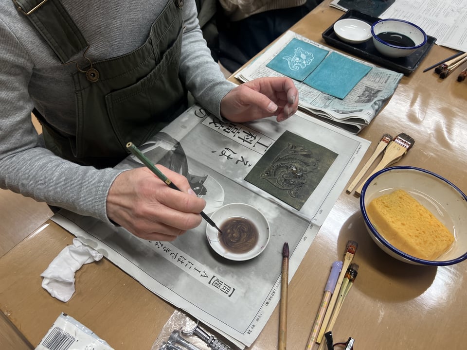 キーケース着色　レザークラフト教室　革工芸教室