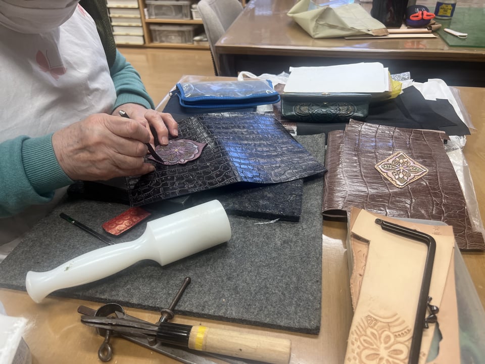 ワンポイントカービングバッグ　レザークラフト教室, 革工芸教室, 