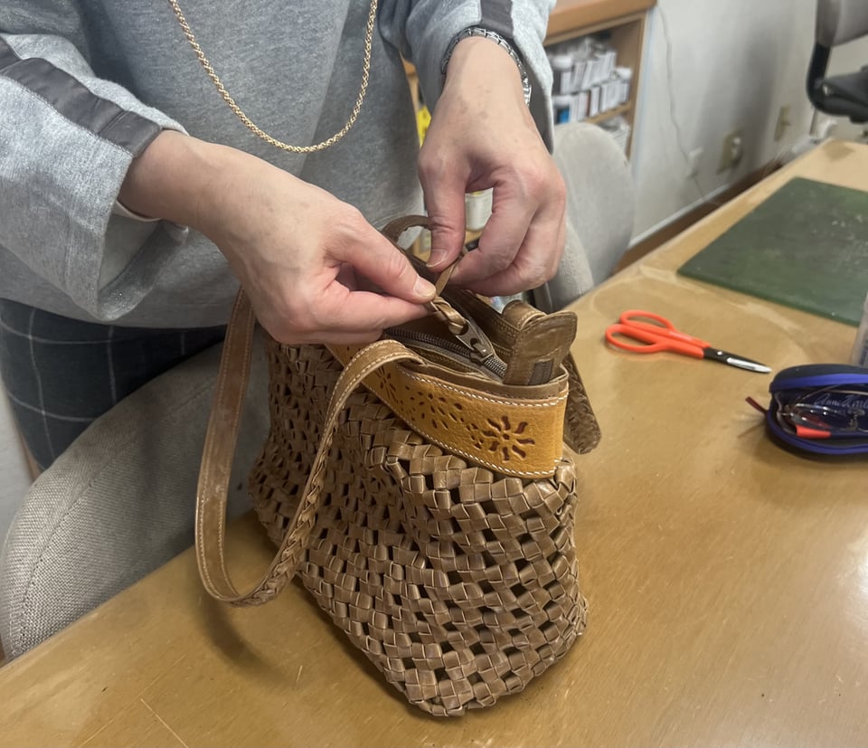 石畳編みバッグ　レザークラフト教室, 革工芸教室, 