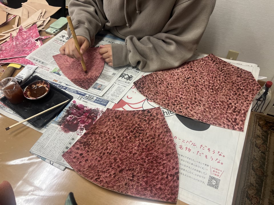 梨地着色　レザークラフト教室　革工芸教室