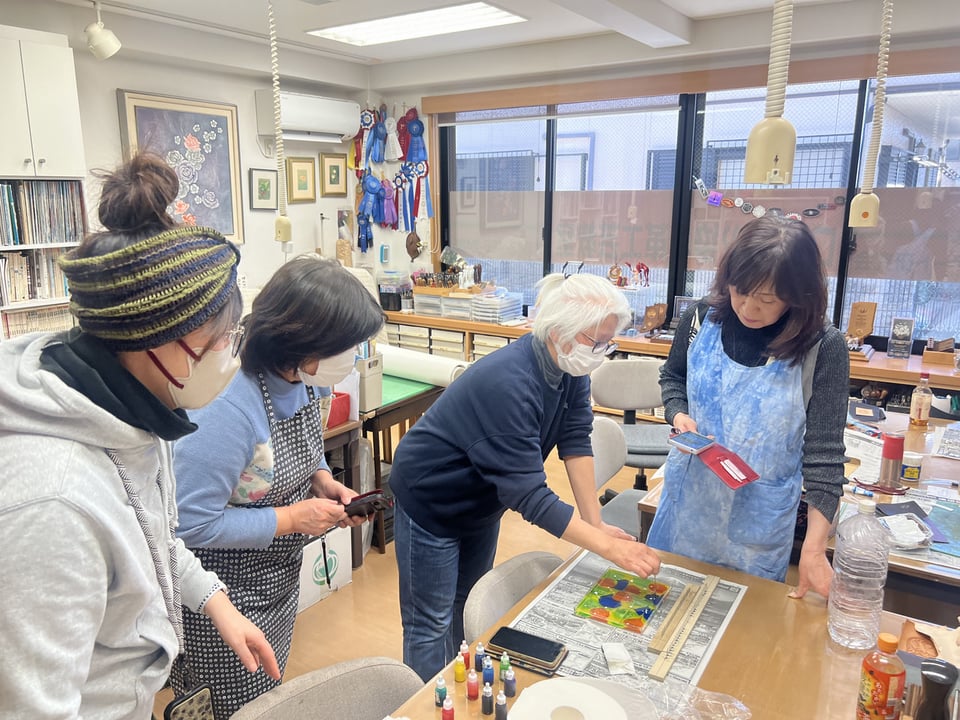 マーブル染め　レザークラフト教室　革工芸教室