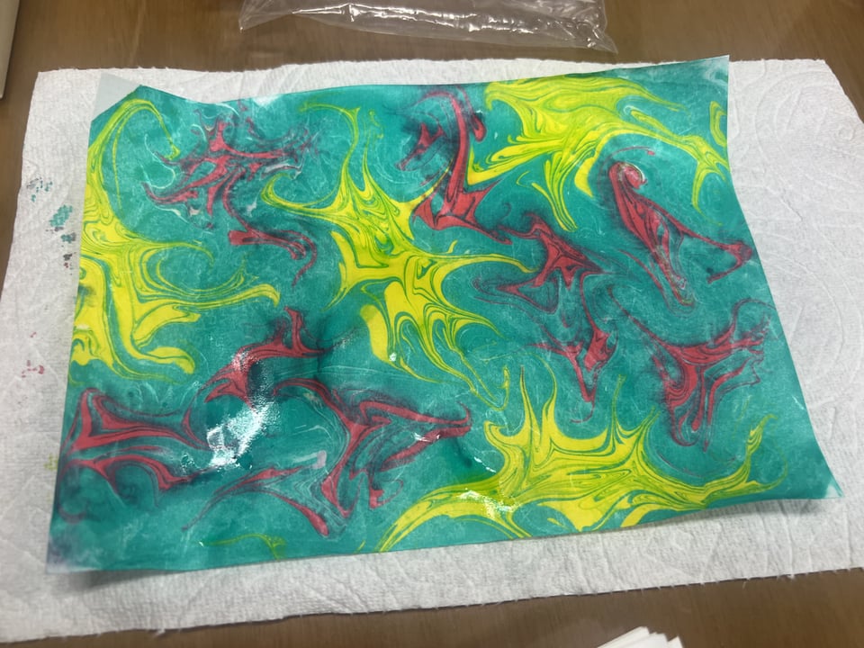 マーブル染め作品　レザークラフト教室　革工芸教室