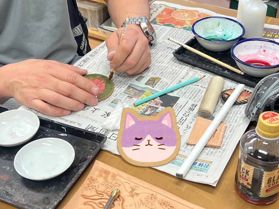 革コースター　レザークラフト教室　革工芸教室