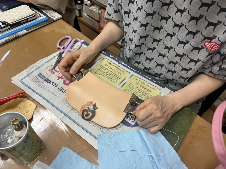 猫レザーカービング　レザークラフト教室　革工芸教室