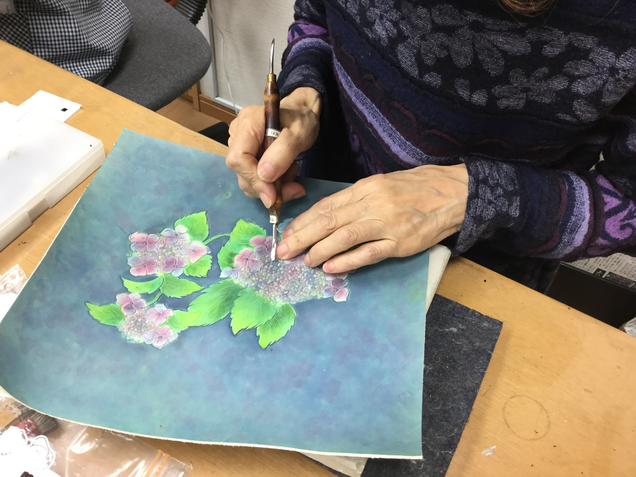 レザークラフト 教室　ろうけつ染金曜クラス