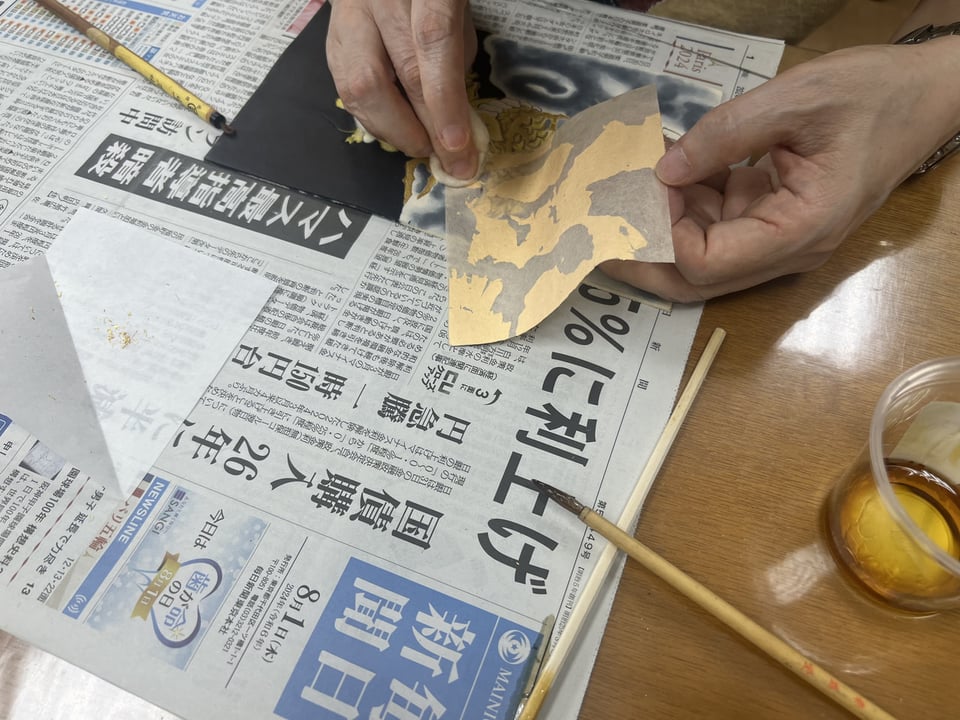 金箔貼り　レザークラフト教室　革工芸教室