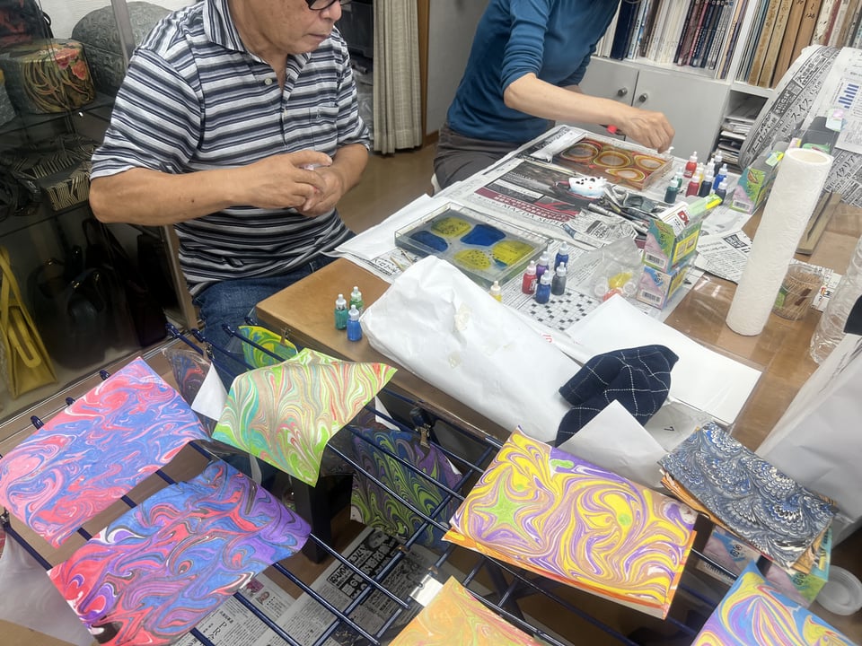 マーブル染め　レザークラフト教室　革工芸教室