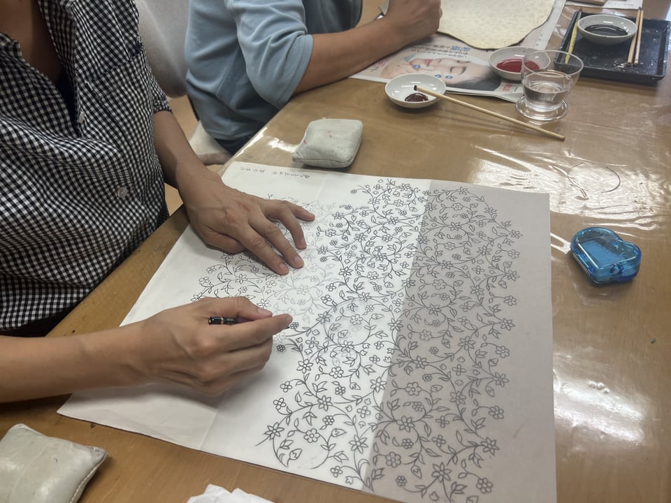 手書き更紗　レザークラフト教室　革工芸教室