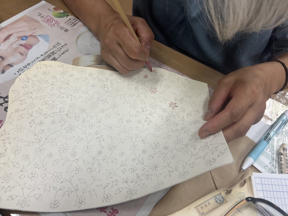 手書き更紗　レザークラフト教室　革工芸教室