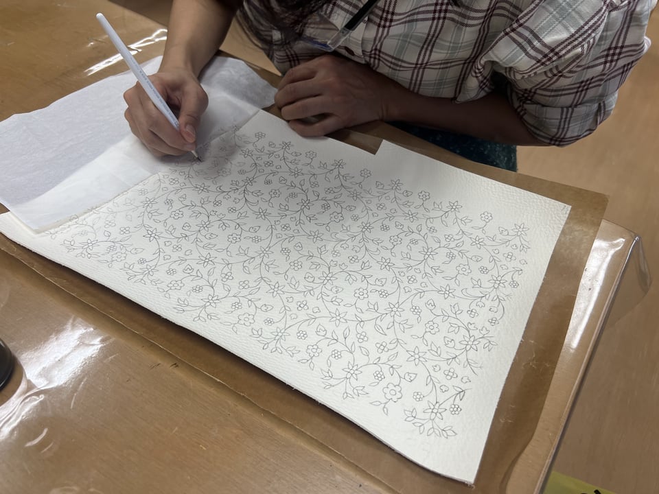 手書き更紗　レザークラフト教室　革工芸教室