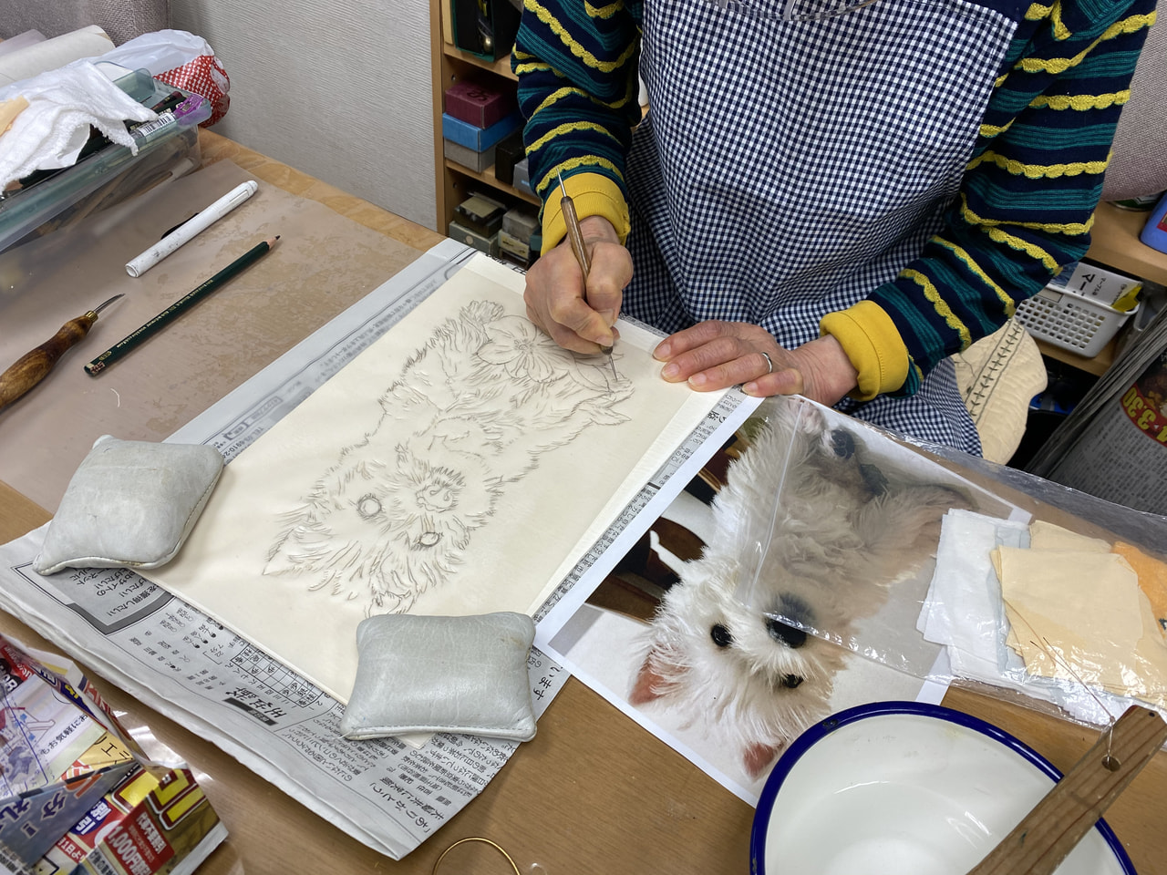 レザークラフト教室　ろうけつ染金曜クラス