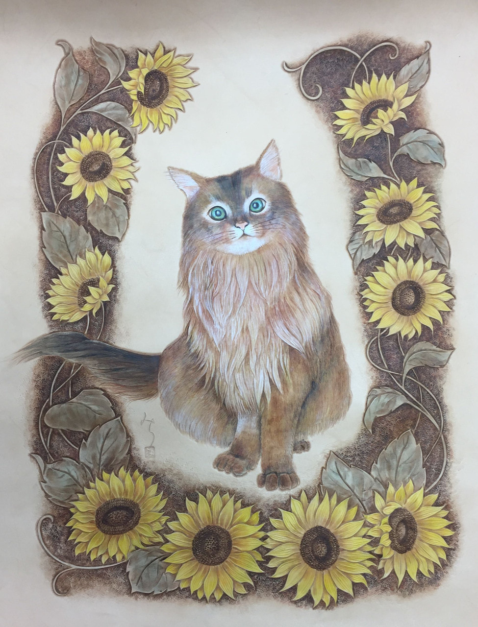 レザークラフト フィギャアカービング 猫とひまわり−8