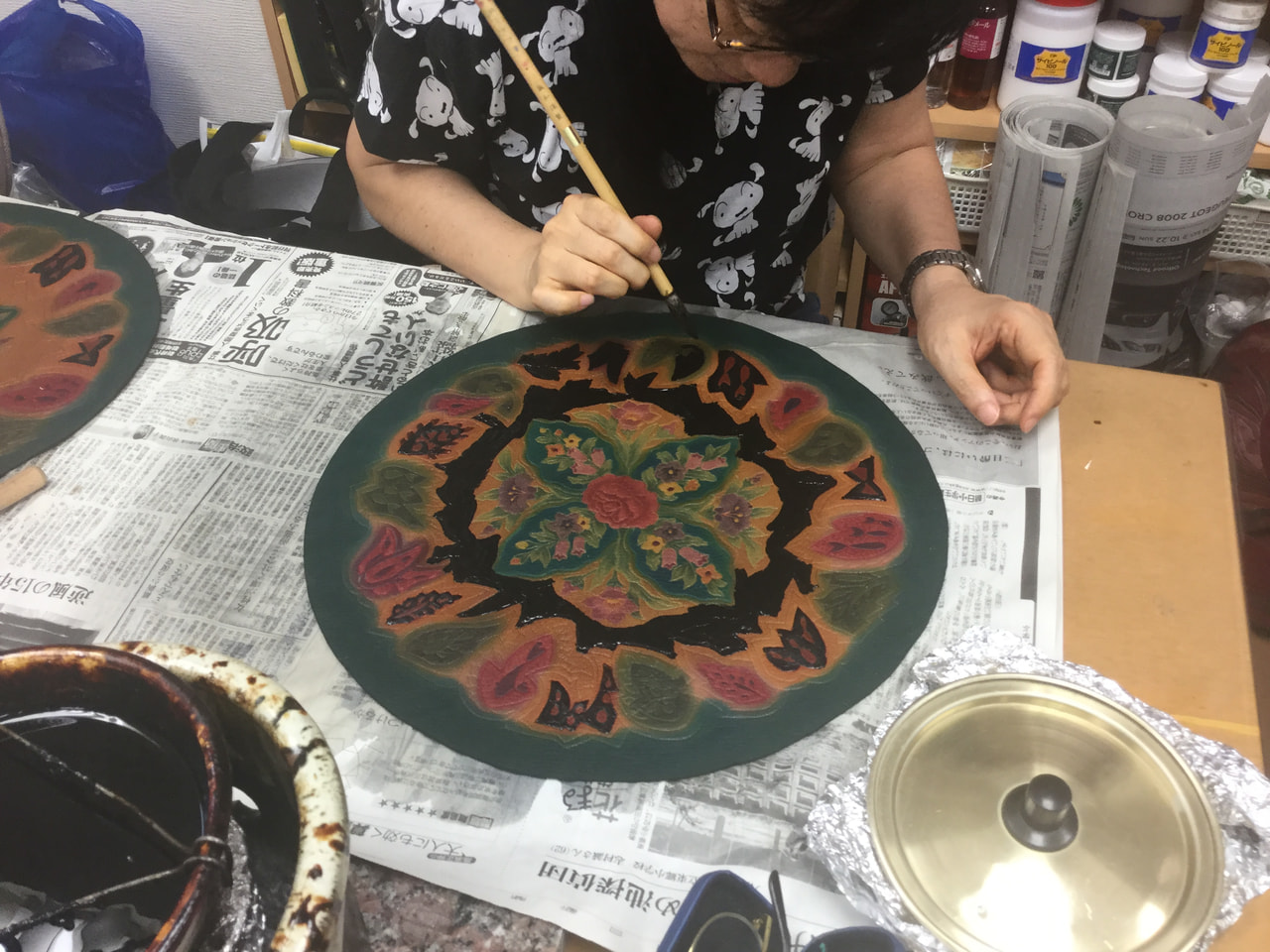 レザークラフト 教室　染色木曜クラス８月２回目