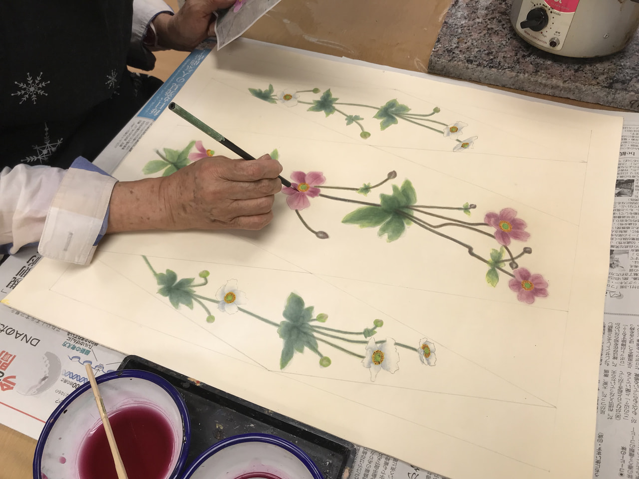 レザークラフト教室　、5月ろうけつ染木曜クラス