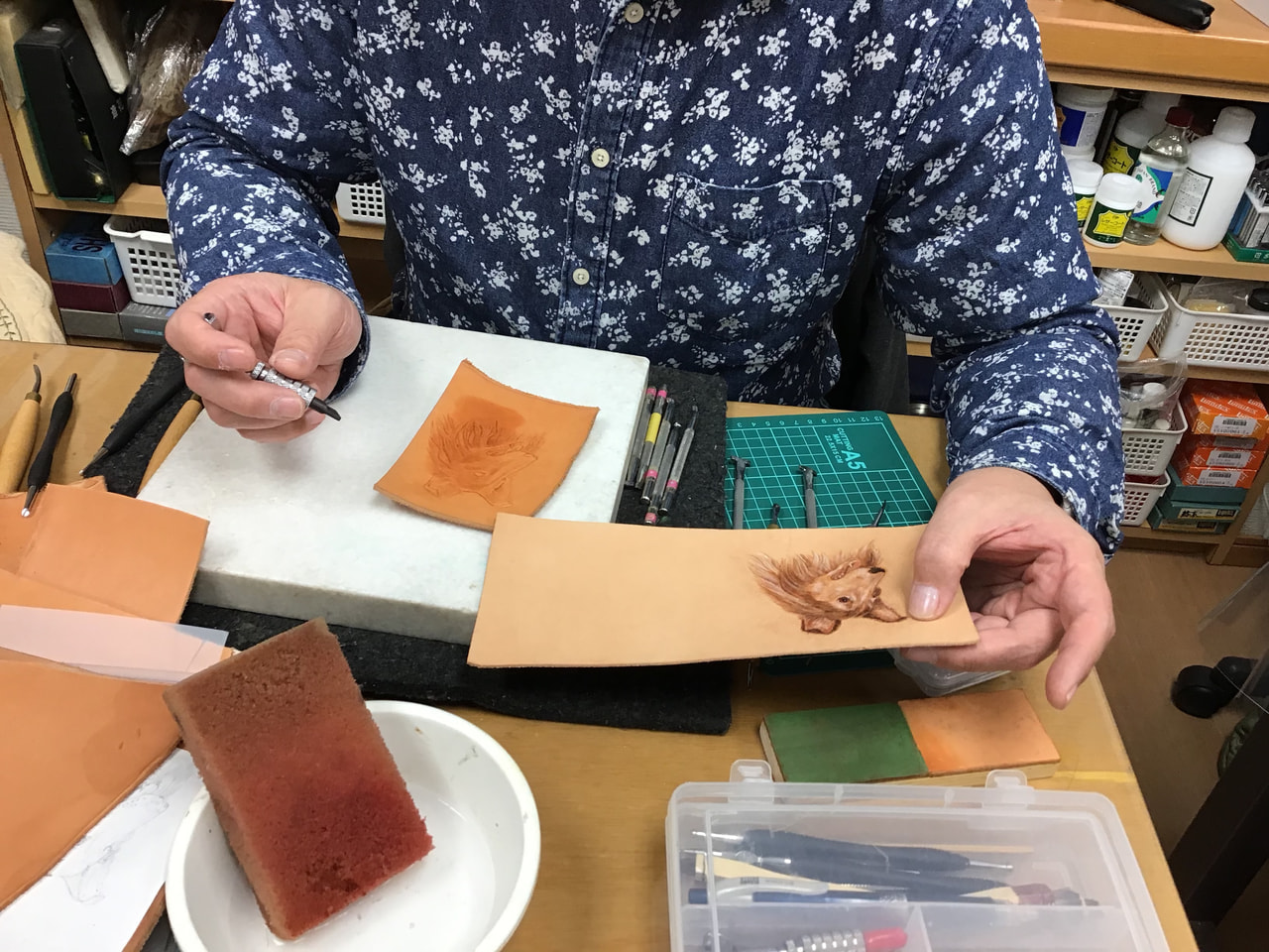 レザークラフト教室　木曜クラス２月２回目