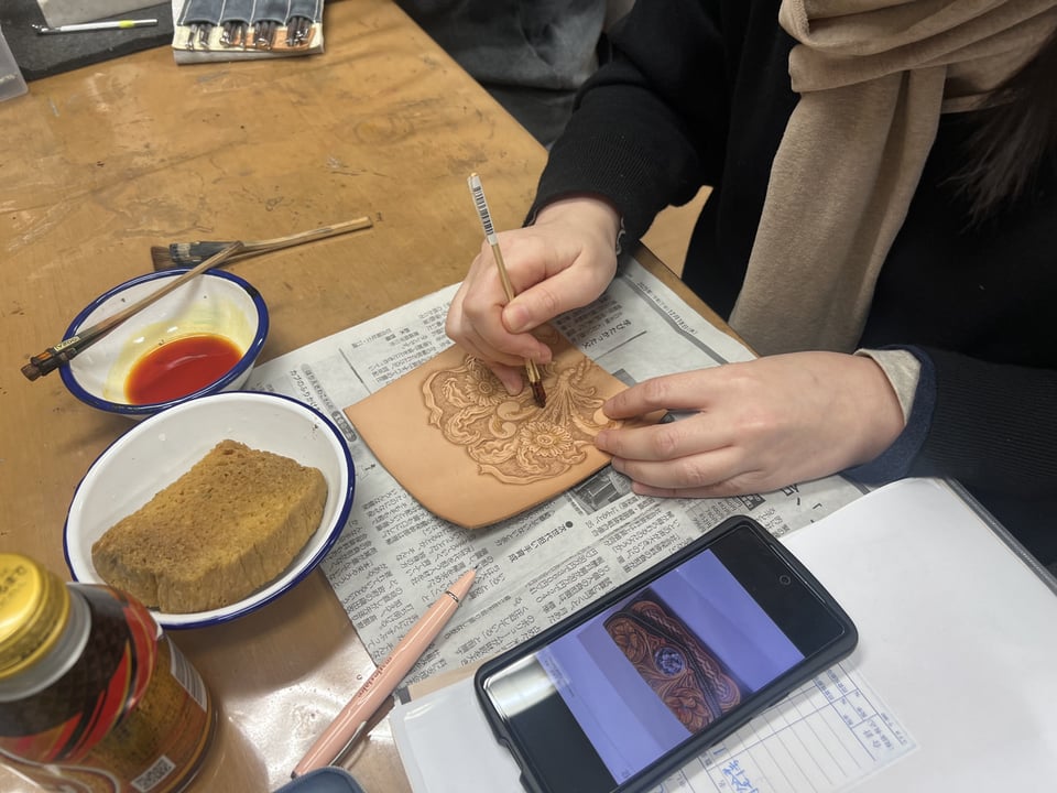 オリジナルレザーカービング　レザークラフト教室　革工芸教室