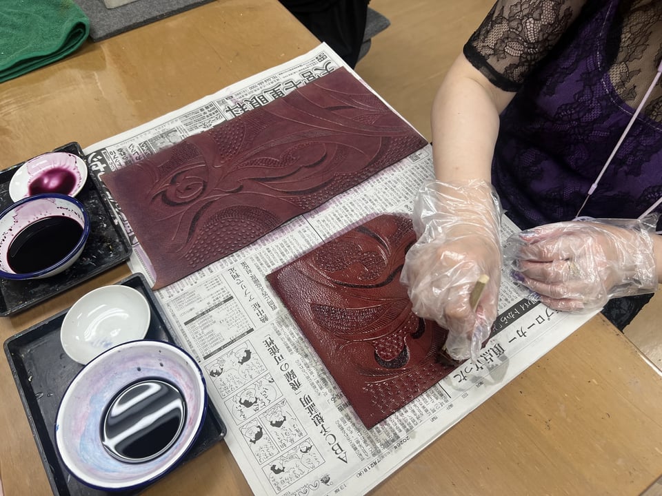 革染色　レザークラフト教室　革工芸教室